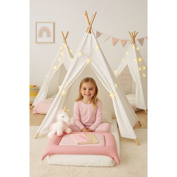Windyun 4-Pack Kids Teepee Tent Set with Mattresses, Lights & Blankets - Picture 2 of 6